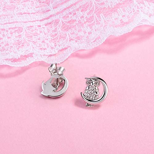Sterling silver Owl sitting in the moon stud earrings with jewellery gift box