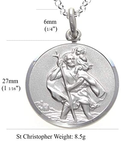 Large Reversible Sterling Silver St Christopher Pendant with 20" Chain & Jewellery Gift Box - 28mm