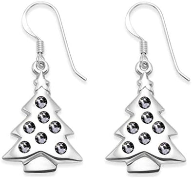 Alexander Castle Large Sterling Silver Christmas Tree Earrings with Cubic Zirconia Stones in Jewellery Gift Box. Great stocking filler.