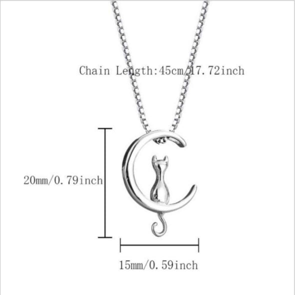 Sterling Silver Cat sitting in the moon necklace with adjustable chain and jewellery gift box