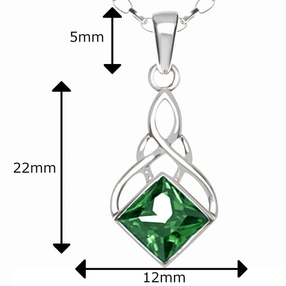 Sterling Silver and Green CZ Celtic Pendant Necklace With 18" Chain