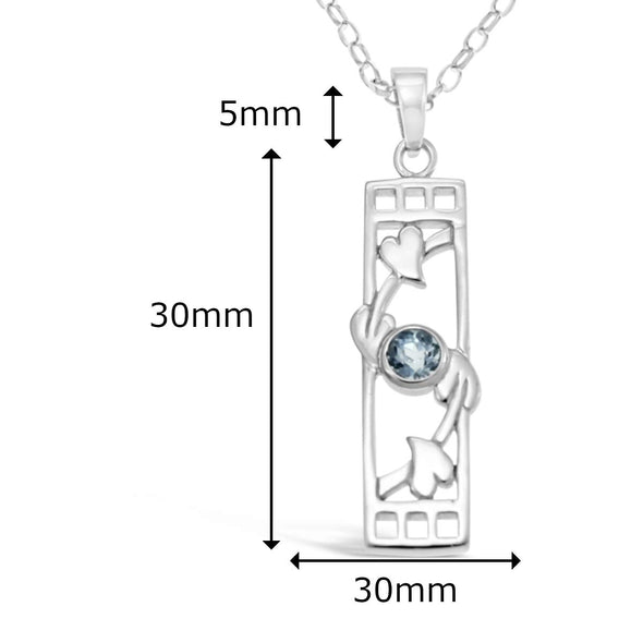 Sterling Silver Charles Rennie Mackintosh Blue Stone Pendant Necklace with 18" Chain & Gift Box