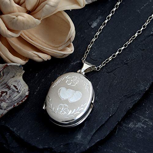 Sterling Silver Oval Family Locket Pendant With 18" Sterling Silver Chain - Space for 4 Photographs - Jewellery Gift Box Included