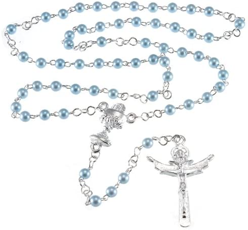 First Communion Blue Rosary Beads