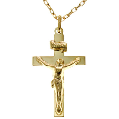 Alexander Castle 9ct Gold Crucifix Cross Pendant Necklace With 18" chain and Jewellery Gift Box