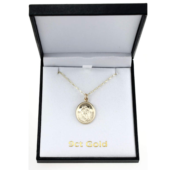 Alexander Castle 9ct Gold St Christopher Pendant Necklace with 18" Chain and jewellery gift box
