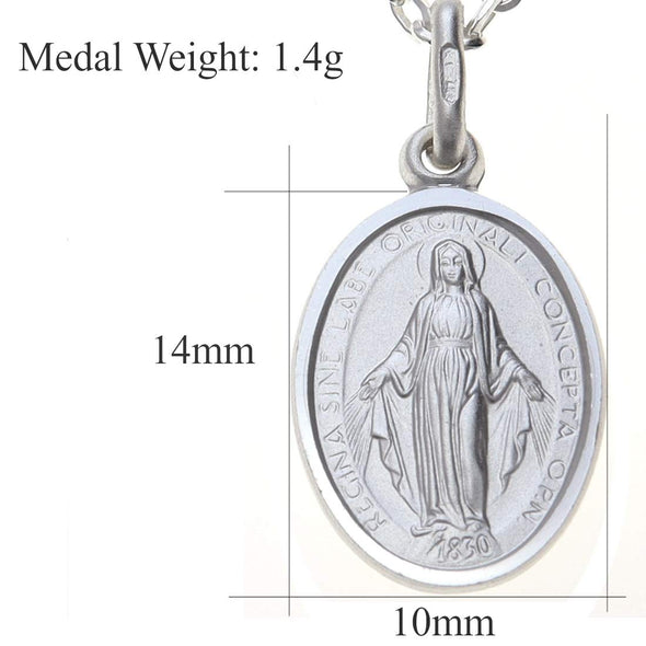 Alexander Castle Sterling Silver Miraculous Medal Necklace (14mm) with 18" Chain & Jewellery Gift Box