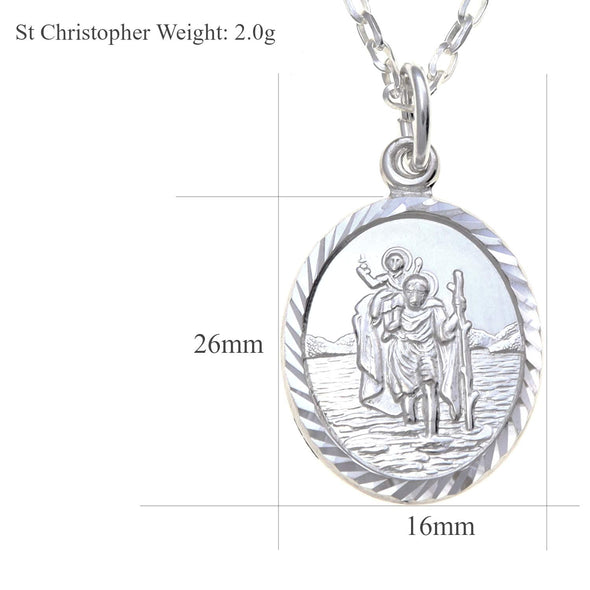 Oval Sterling Silver St Christopher Pendant Necklace with 18" Chain and Jewellery Gift Box