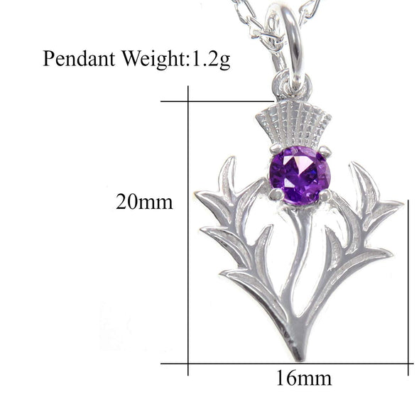 Sterling Silver Amethyst Thistle Pendant - Scottish Necklace with 18" Chain and jewellery gift box