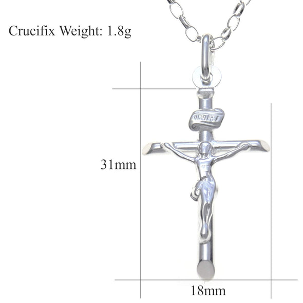 Sterling Silver Crucifix Cross Pendant Necklace With 18" Silver Chain & Jewellery Gift Box