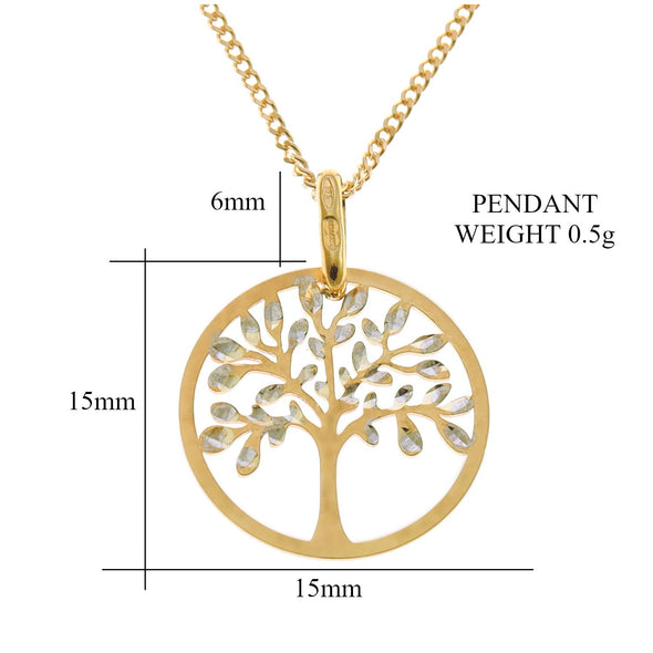 9ct Gold Tree of Life Pendant Necklace with 18" Chain and Jewellery Gift Box. Great gift for a woman on Christmas or as a Birthday Present