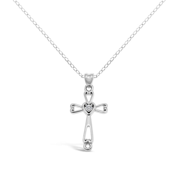 Sterling Silver and CZ Celtic Heart Cross Pendant Necklace with 18" Silver Chain and Jewellery Gift Box