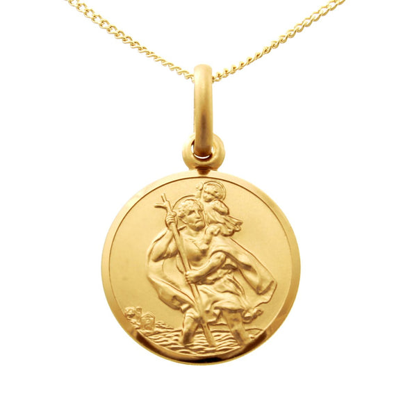 Small 9ct Gold St Christopher Pendant Medal - 14mm - with 18" Chain and jewellery gift box