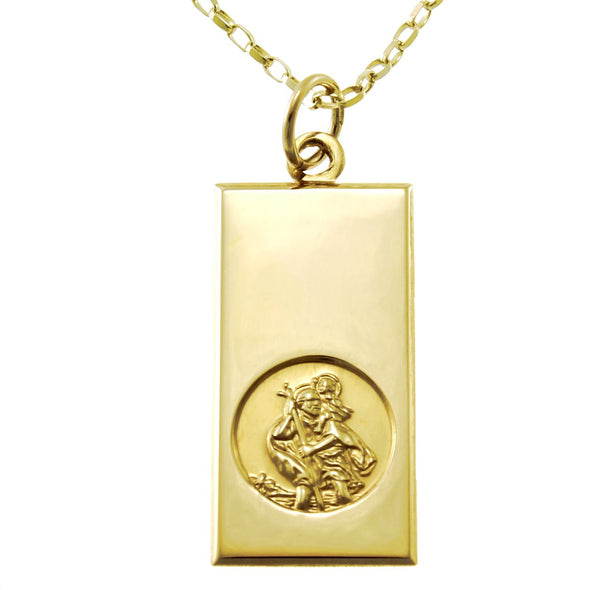 9ct Gold St Christopher Pendant Medal - 14mm - with 18" Chain and Jewellery presentation box