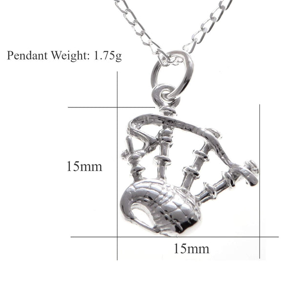 Sterling Silver Bagpipes Pendant - Scottish Necklace with 18" Chain and jewellery gift box