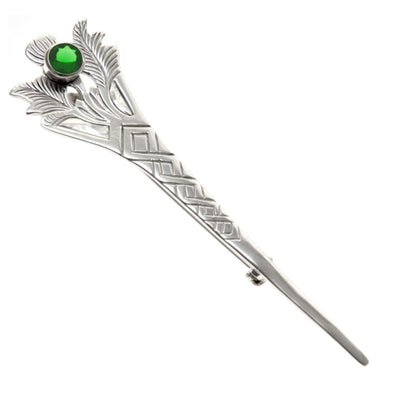 Sterling Silver Green Stone Kilt Pin with Jewellery Gift Box