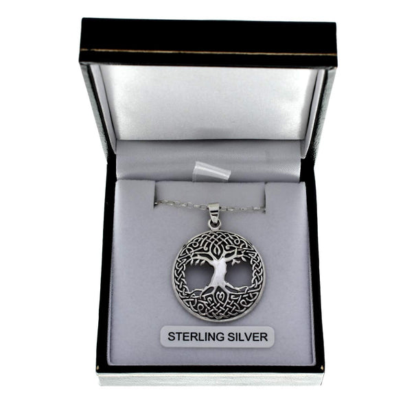 Sterling Silver Tree of Life Pendant Necklace With 18" Chain & Jewellery Gift Box