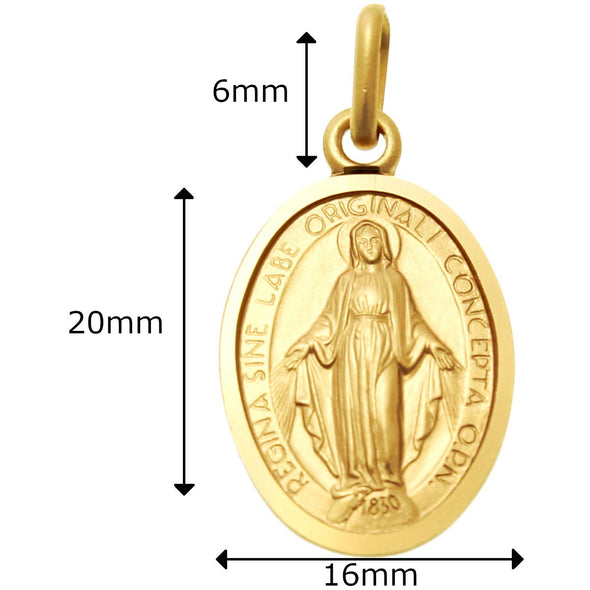 9ct Gold Miraculous Medal Pendant - Matt Finish 20mm - Madonna with Jewellery Presentation Box