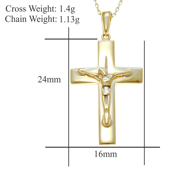 Gold Plated Sterling Silver Crucifix with adjustable 16" to 18" chain and jewellery gift box