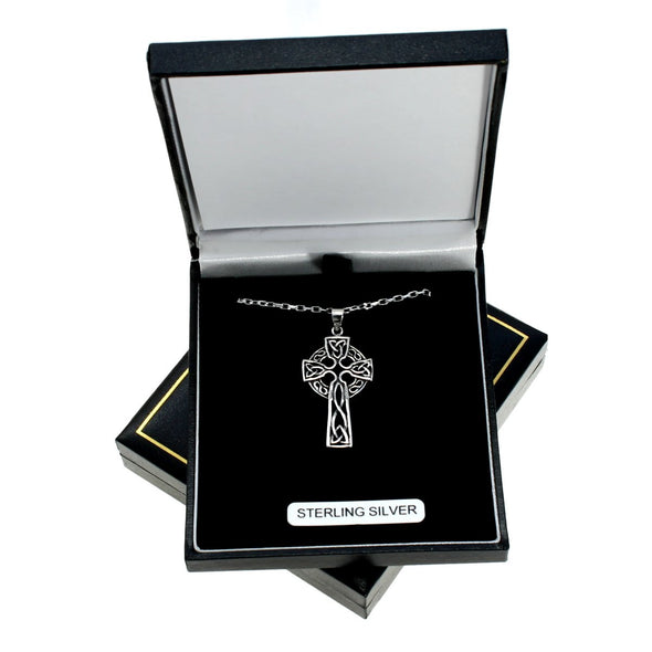 Alexander Castle Sterling Silver Celtic Cross Pendant Necklace with 18" Silver Chain and Jewellery Gift Box