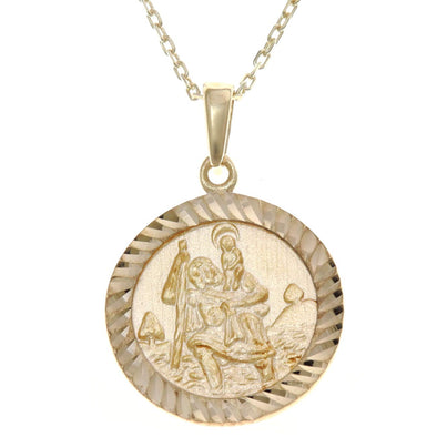 9ct Gold St Christopher Pendant Necklace with adjustable 16"-18" chain and jewellery gift box. Bevelled edge design.â€¦