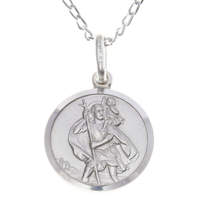 Small Reversible Sterling Silver St Christopher Pendant Necklace with 18" Chain & Jewellery Gift Box - 14mm