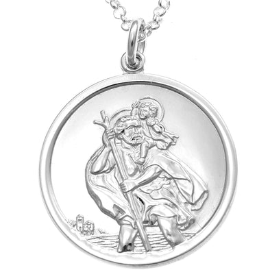 Extra Large Sterling Silver St Christopher Pendant with 20" Chain and Transport Back - 30mm