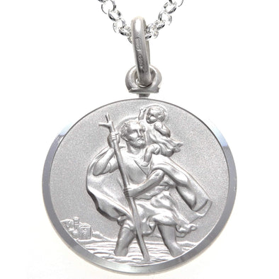 Mens Large Reversible Sterling Silver St Christopher Pendant with 20" Chain & Jewellery Gift Box - 24mm