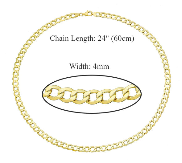 Long 9ct Yellow Gold Round Curb Chain Necklace - 10.3g - 24" (60cm) - Width 4mm - Suitable for a man or woman - Comes in a Jewellery presentation gift box