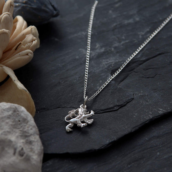 Lion Rampant Sterling Silver Pendant - Scotland Necklace with 18" Chain and Jewellery Gift Box