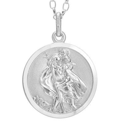 Sterling Silver St Christopher Pendant with 18" Chain & Jewellery Gift Box - 20mm