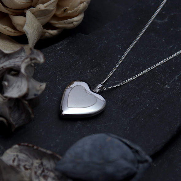 Sterling Silver Heart Locket Pendant Necklace with 18" Chain and jewellery gift box - 2 photo windows inside