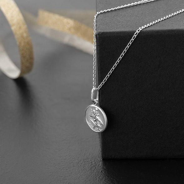 Reversible Sterling Silver St Christopher Pendant Necklace with 18" Chain & Jewellery Gift Box - 16mm