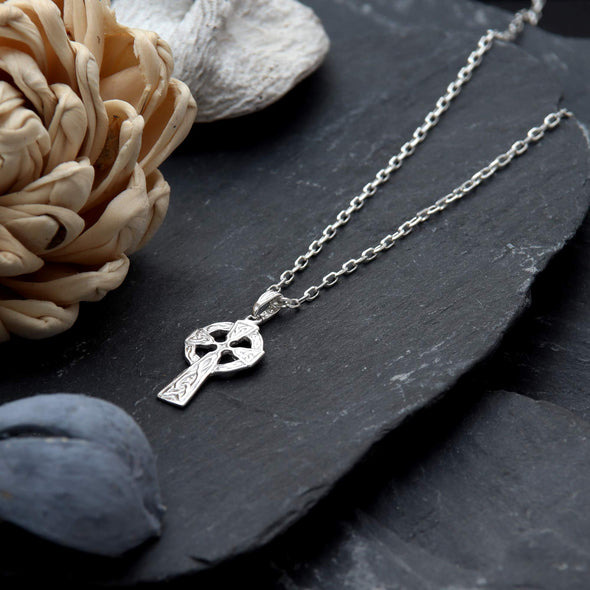 Sterling Silver Celtic Cross Pendant Necklace and Earring Gift Set with Jewellery Gift Box