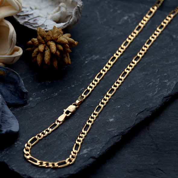 9ct Yellow Gold Figaro Chain Necklace - 7.5g - 22" (55cm) - Suitable for a man or woman - Comes in a Jewellery presentation gift box