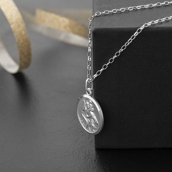 Reversible Sterling Silver St Christopher Pendant Necklace with 18" Chain & Jewellery Gift Box - 18mm