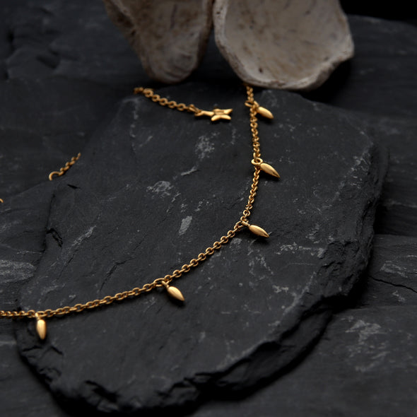 Gold plated sterling silver tear drop choker necklace with adjustable chain and jewellery gift box