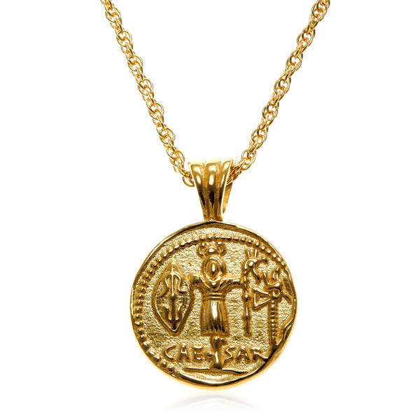 Gold plated sterling silver coin pendant necklace with adjustable chain and jewellery gift box