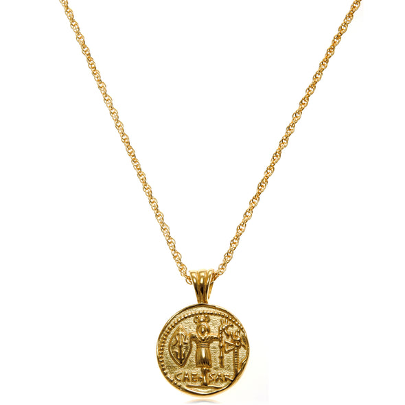 Gold plated sterling silver coin pendant necklace with adjustable chain and jewellery gift box