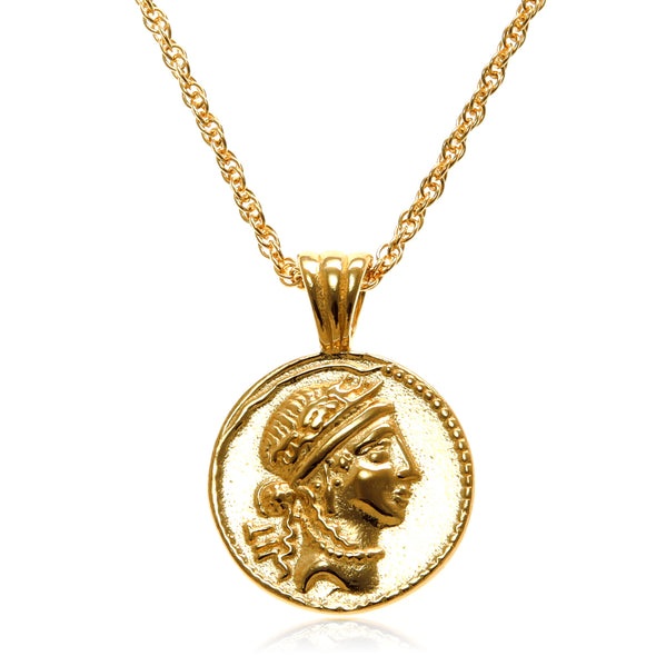 Gold plated sterling silver coin pendant necklace with adjustable chain and jewellery gift box