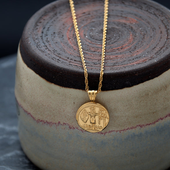 Gold plated sterling silver coin pendant necklace with adjustable chain and jewellery gift box