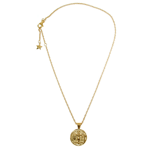Gold plated sterling silver coin pendant necklace with adjustable chain and jewellery gift box