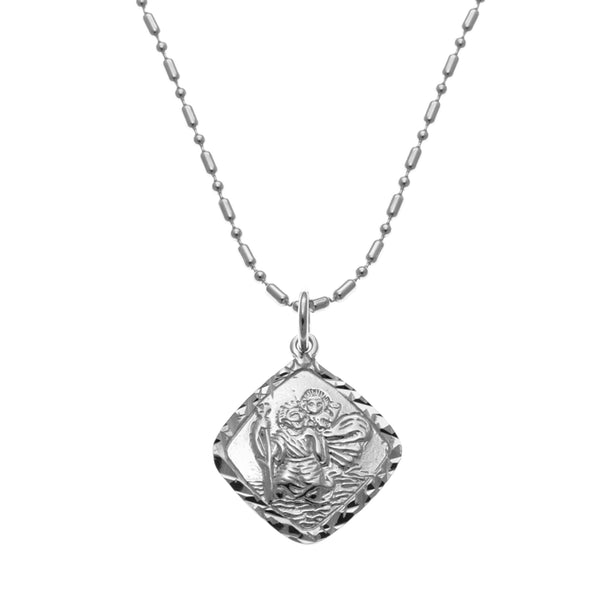 Sterling silver St Christopher pendant necklace with adjustable chain and jewellery gift box