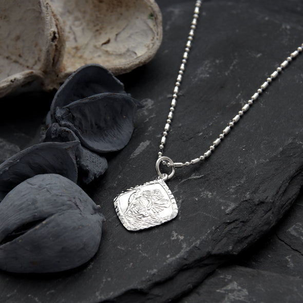 Sterling silver St Christopher pendant necklace with adjustable chain and jewellery gift box