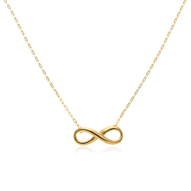 Gold plated sterling silver infinity pendant necklace with adjustable chain and jewellery gift box