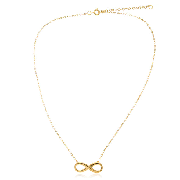 Gold plated sterling silver infinity pendant necklace with adjustable chain and jewellery gift box