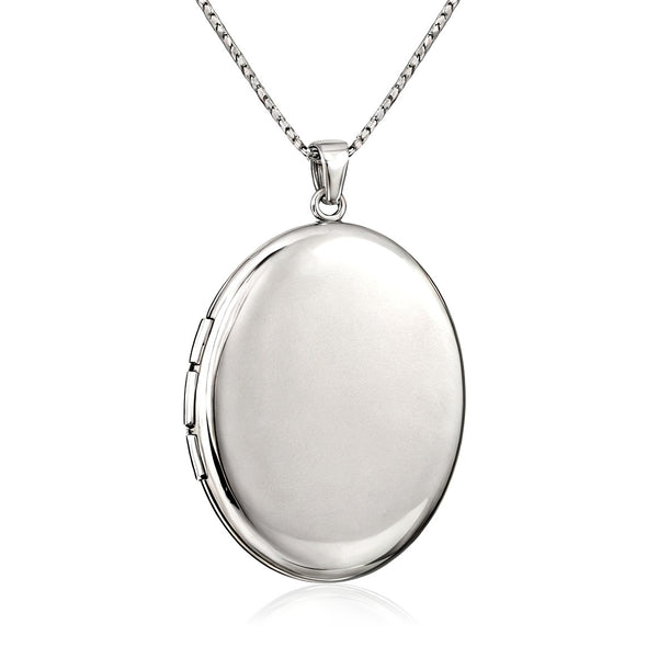 Plain Sterling Silver Oval Locket Pendant Necklace with 18" Chain & Jewellery Gift Box. Locket measures 30mm x 18mm.