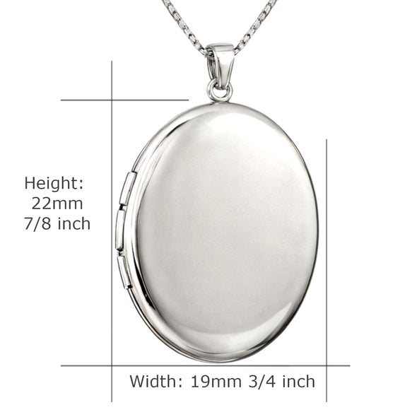 Plain Sterling Silver Oval Locket Pendant Necklace with 18" Chain & Jewellery Gift Box. Locket measures 30mm x 18mm.