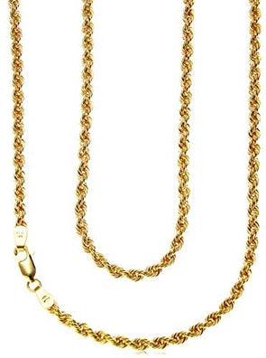 22" Solid 9ct Gold Chain Rope Chain Necklace - 3mm - Yellow Gold Necklace with Jewellery Gift Box