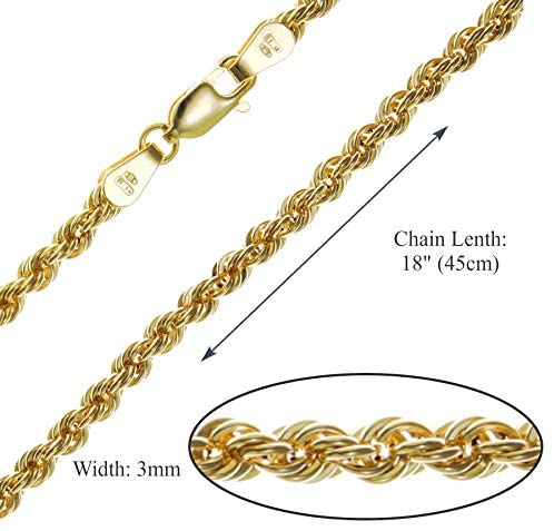 9ct Yellow Gold Rope Chain Necklace - 5.0g - 20" (50cm) - Width 3mm